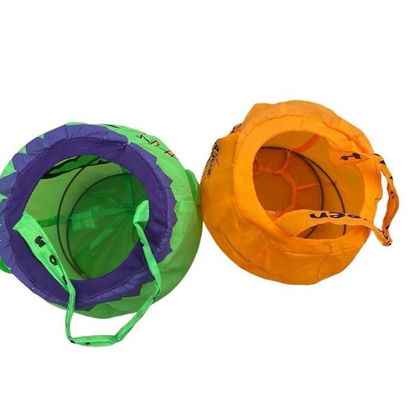 Lot Of 2 Collapsable Pumpkin Trick Or Treat Buckets Halloween Spooky Holiday - Picture 2 of 14